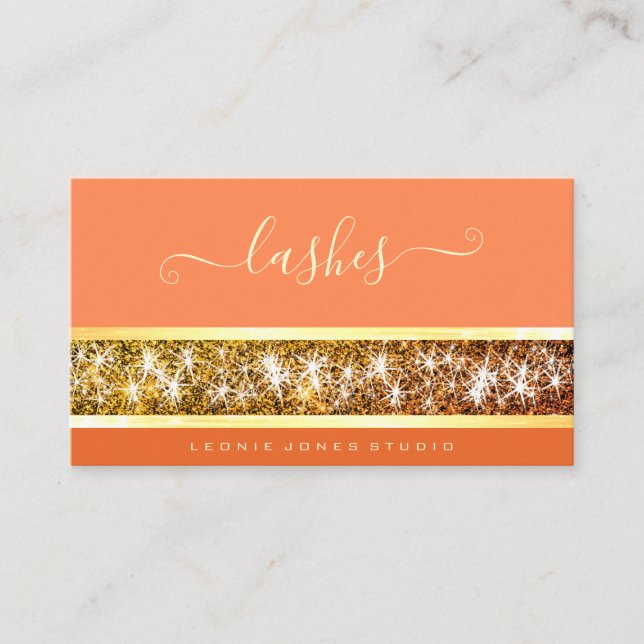 Flashy Gold Glitter Custom Photo or Logo Peach Business Card (Front)