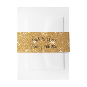 Flashy gold glitter wedding invitation Belly Band