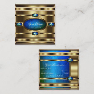 Flashy Gold with Blue Teal Gradient Marble Pattern Square Business Card