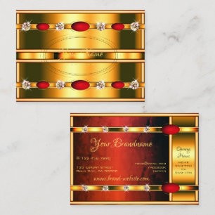 Flashy Golden and Red with Shimmery Faux Diamonds Business Card