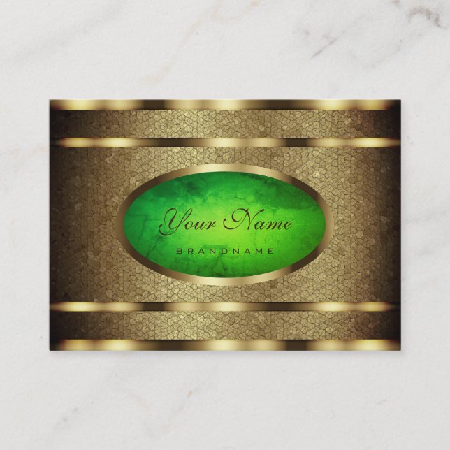 Flashy Golden Snake Pattern Effect Green Marble Business Card (Front)