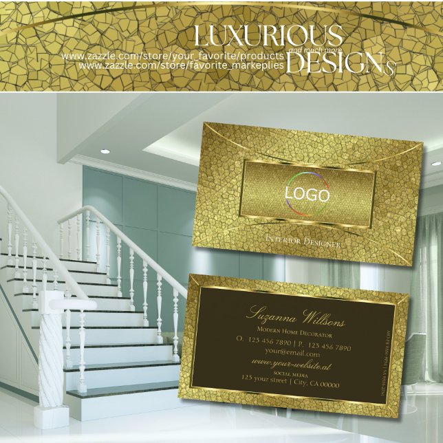 Flashy Golden Snake with Gold Decor and Logo Cool Business Card (Creator Uploaded)