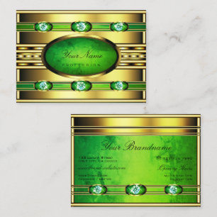 Flashy Golden with Green Marble and Faux Diamonds Business Card