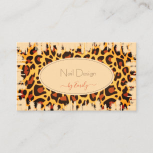 Flashy Leopard Pattern Pastel Peach Design Nails Business Card