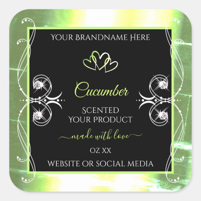 Flashy Light Green and Black Product Labels Jewels (Front)
