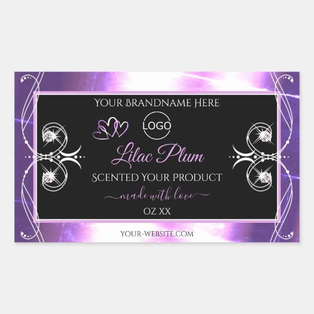 Flashy Light Purple Black Product Labels with Logo (Front)