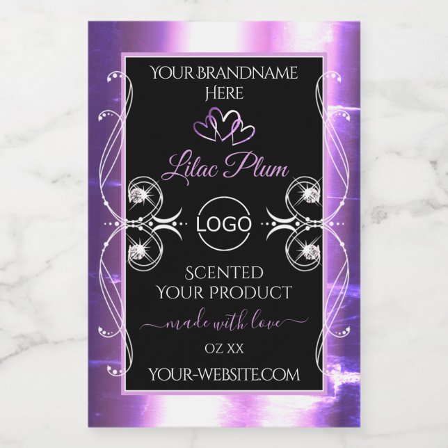 Flashy Light Purple Black Product Labels with Logo (Single Label)