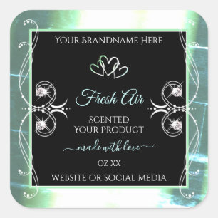 Flashy Light Teal and Black Product Labels Jewels