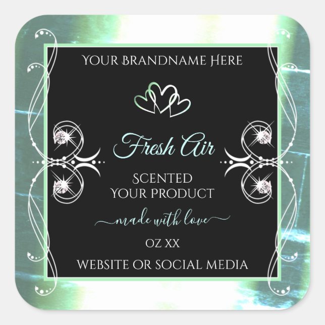 Flashy Light Teal and Black Product Labels Jewels (Front)