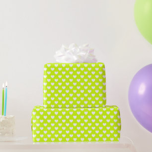 Flashy Lime Green And Cute White Hearts Wrapping Paper