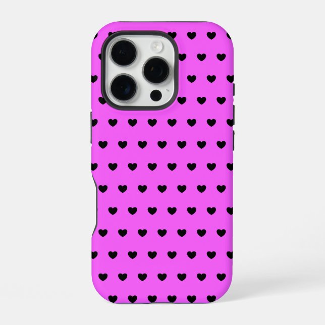 Flashy Pink And Black Hearts Pattern iPhone Case (Back)
