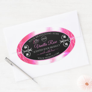 Flashy Pink Dazzling Product Label Black with Logo