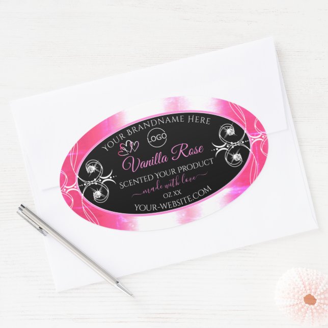 Flashy Pink Dazzling Product Label Black with Logo (Envelope)