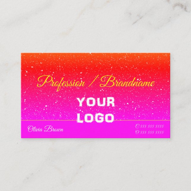 Flashy Pink Red Gradient Glitter Sprinkles Logo Business Card (Front)