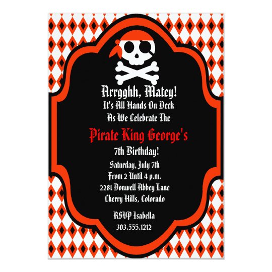 Flashy Pirate Birthday Party Invitation - Red