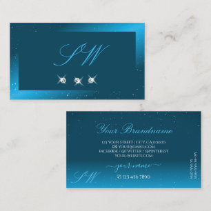 Flashy Shimmery Teal Sparkling Diamonds Monogram Business Card