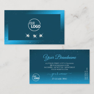 Flashy Shimmery Teal Sparkling Diamonds with Logo Business Card