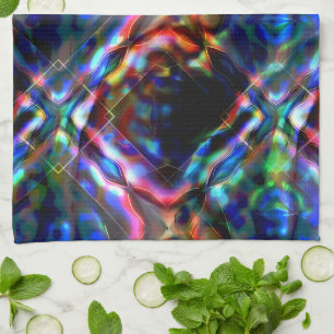 Flashy square coloured kaleidoscope with neon tone tea towel