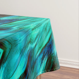 Flashy stained from blue to cyano, and red spots tablecloth