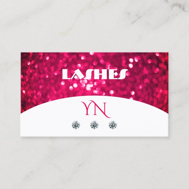 Flashy White Girly Pink Sparkling Glitter Monogram Business Card (Front)