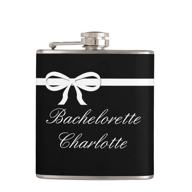 Flask Bachelorette Gift black Wedding Personalised (Front)