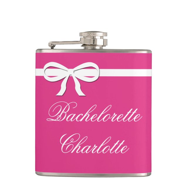 Flask Bachelorette Gift pink Wedding Personalised (Front)