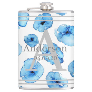 Flask - Personalised Blue Surname Initial Date