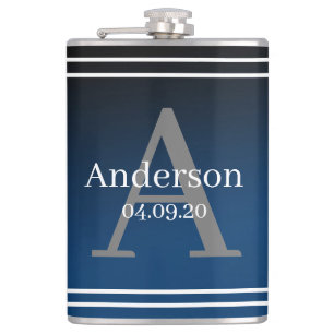 Flask - Personalised Blue Surname Initial Date