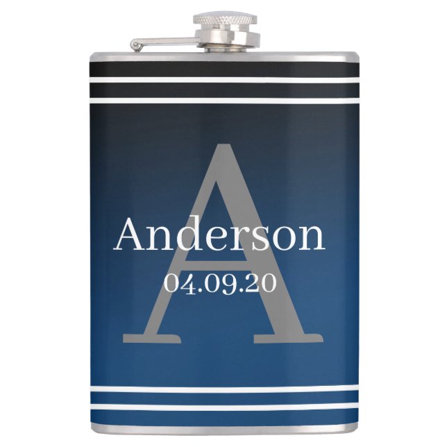 Flask - Personalized Blue Surname Initial Date (Front)