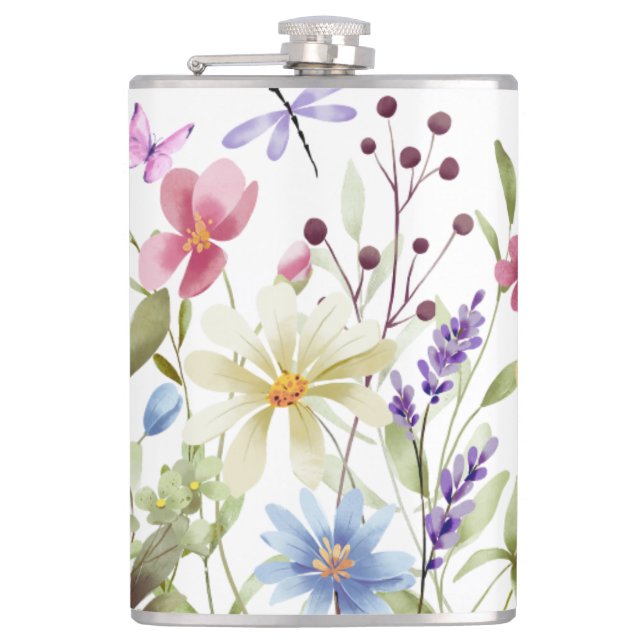 Flask: Wildflowers Design Hip Flask (Front)