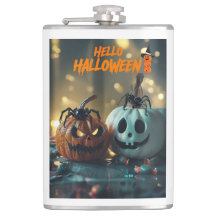 Flasks with vinyl pumpkin halloween hello