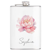 Flasque personnalisée Pivoine Aquarelle Rose 