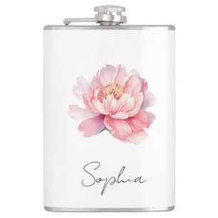 Flasque personnalisée Pivoine Aquarelle Rose Hip Flask