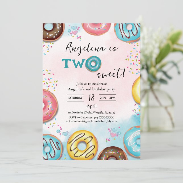 Flat 2nd birthday invitation card. (Standing Front)
