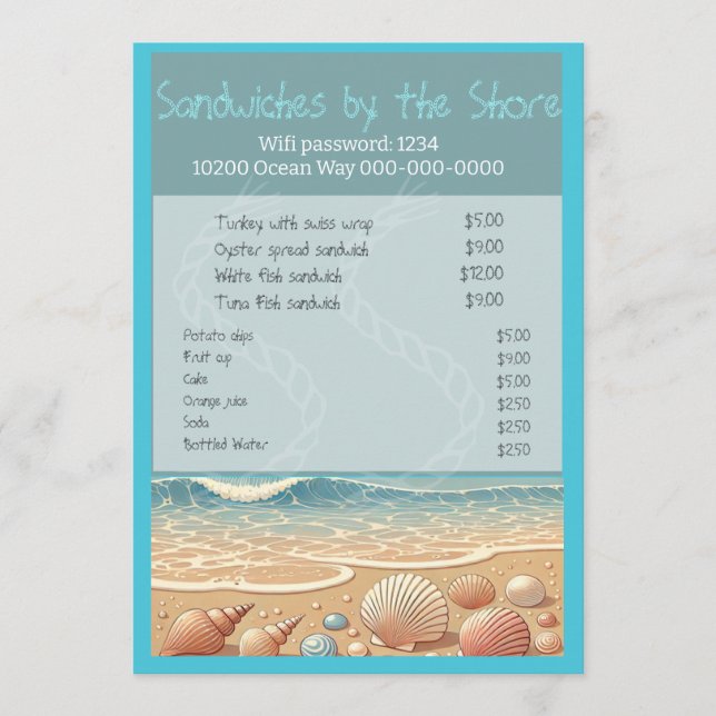 Flat Beach Menu (Front)
