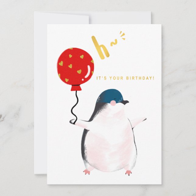 Flat Birthday Card - The little penguin (Front)
