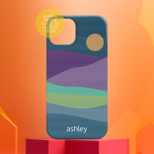Flat Boho Abstract Landscape Sunset and Mountains