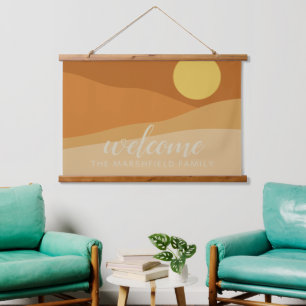 Flat Boho Mountain Sunset Desert colours Welcome Hanging Tapestry