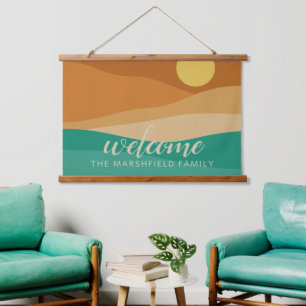 Flat Boho Mountain Sunset Desert colours Welcome Hanging Tapestry