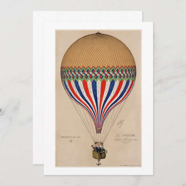  FLAT CARD (BLANK)  : FRENCH FLAG THEMED BALLOON (Front/Back)