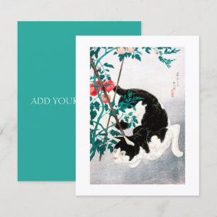 FLAT CARD : JAPANESE WOODBLOCK : Cat with Tomato