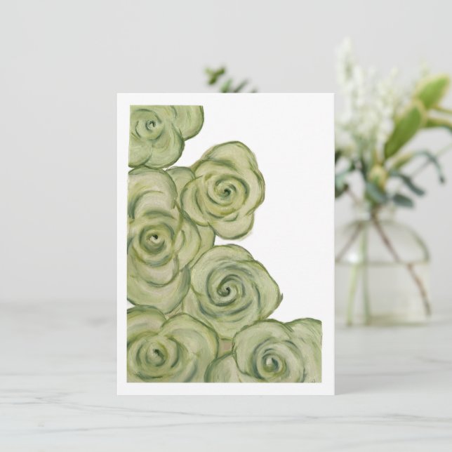 Flat Card of Green and White tinted roses (Standing Front)