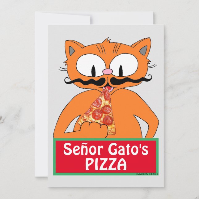 Flat Card - Señor Gato's Pizza Funny Moustache Cat (Front)