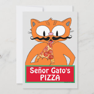 Flat Card - Señor Gato's Pizza Funny Moustache Cat