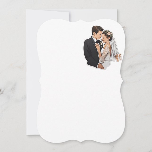 Flat Card Wedding. Bride. Groom. Lovers (Front)