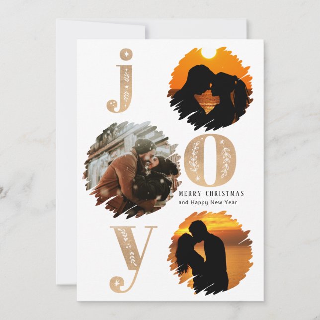 flat christmas Gold Elegant Modern Gold 3 photo Holiday Card (Front)