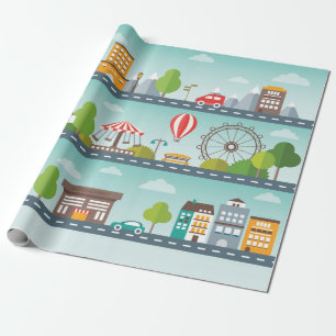 Flat Cityscape Map Wrapping Paper