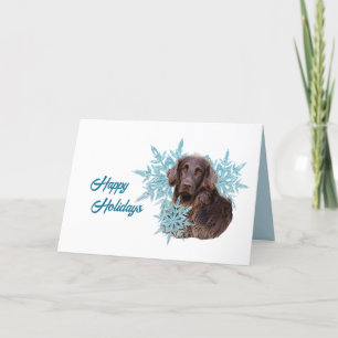 Flat Coat Retriever in the Snowflakes   Holiday Card