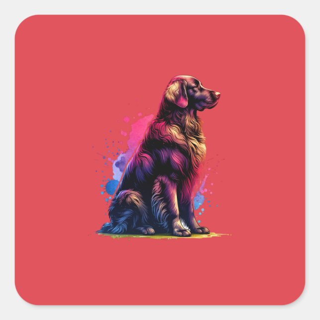 Flat Coated Golden Retriever Dog Square Sticker (Front)
