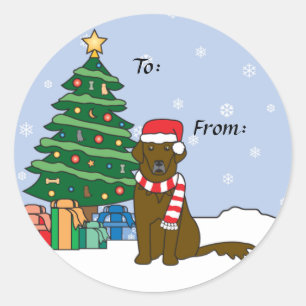 Flat-Coated Retriever and Christmas Tree Classic Round Sticker